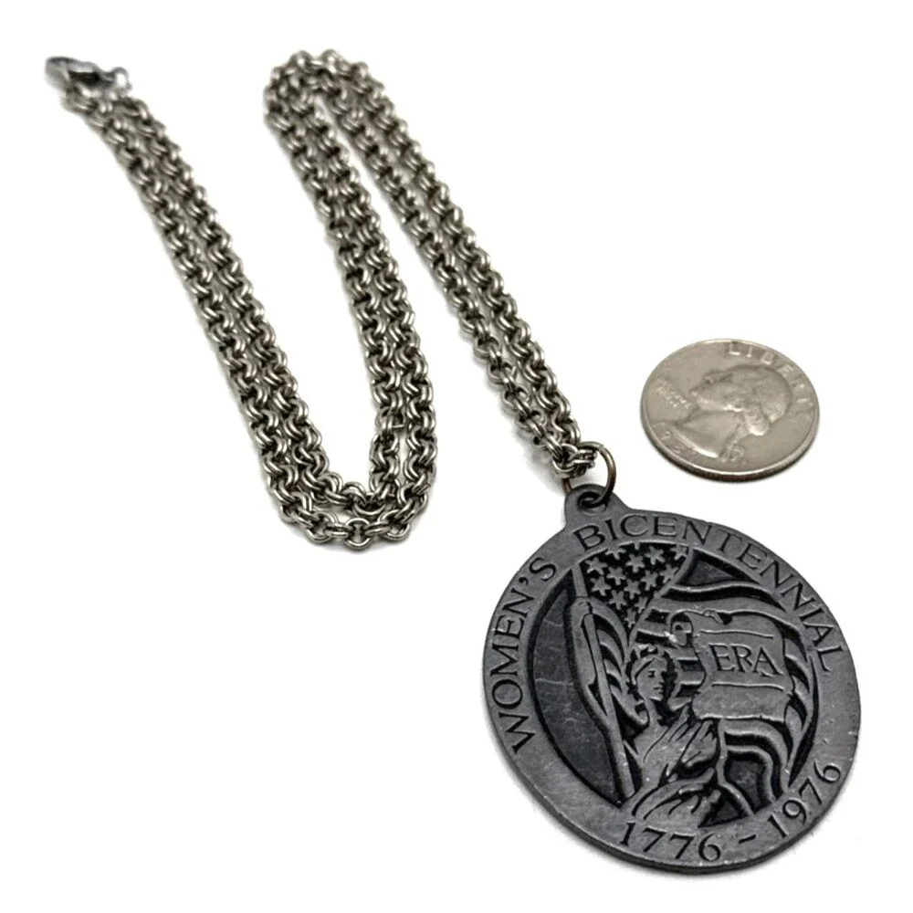 1976 Toni Carabillo Womens Bicentennial ERA Medal Pendant Necklace Feminist 22
